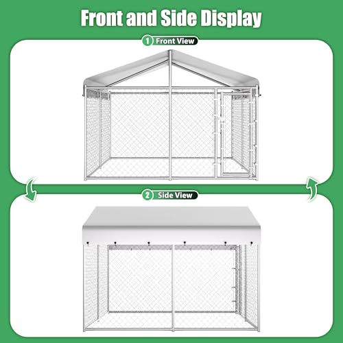 HITTITE Extra Large Outdoor Dog Kennel, 10x10x6.56ft Anti-Rust Dog Kennel Outside with Roof, Galvanized Chain Link Dog Runs for Outside with Secure Lock