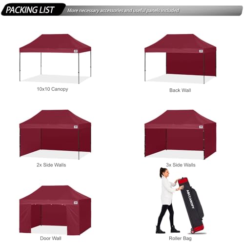 Image of ABCCANOPY Heavy Duty Easy Pop up Canopy Tent with Sidewalls 10x15, Burgundy
