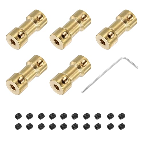 sourcing map 5 Pack 3mm to 4mm Brass Shaft Coupling Joint Connector with Screws and Hex Wrench Flexible Motor Shaft Coupler for Car Wheels Tires Shaft Motor
