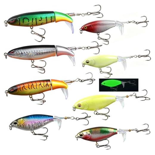 YULVORN 8PCS Fishing Lure Whopper Set, Top Water Plopper Bait for Bass, Popper Lures for Freshwater& Saltwater with Floating Rotating Tail and Sharp Barb Treble Hooks