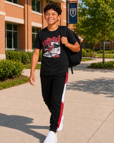 Image of Pro Athlete Boys Pants Set - 3 Piece Active Short Sleeve Graphic Tees Athletic Shorts and Jogger Sweatpants for Boys