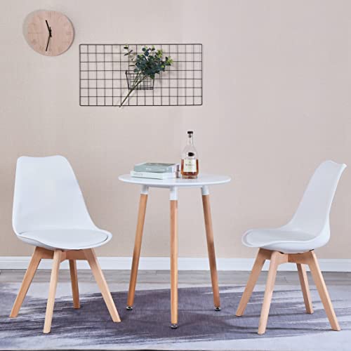 Echoamo Dining Chairs Set Of 4, Mid Century Modern Dsw Chair, Durable Pu Cushion With Beech Wood Legs And Soft Padded Upholstered Dining Chair For Dining Room, Living Room, Bedroom, Kitchen（White） #TOP5