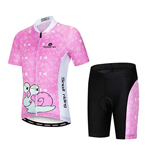 Children Boys' Girls' Cycling Jersey Set Short Sleeve 3D Padded Shorts Snails Pink Size S