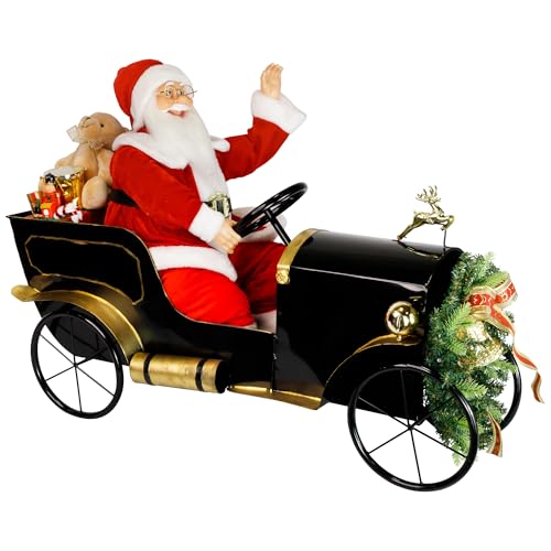 Animated and Musical Santa Driving Vintage Car Christmas Decoration - 31