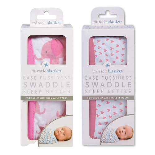 Image of Miracle Blanket Swaddle Wrap - Newborn Essential Baby Blanket - Soft Sleep Sack Ideal for Newborns and Infants (Coral Hearts and Pink Elephants)