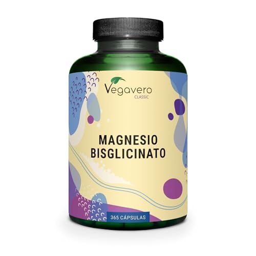 Vegavero Bisglicinato de Magnesio | 400 mg de Magnesio Elemental por Dosis Diaria | 365 Cápsulas | Alta Absorción | Magnesio Quelado | Sistema Nervioso, Músculos y Energía | Sin Aditivos & Vegano