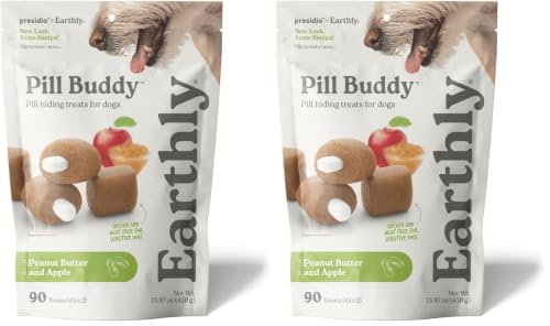 Presidio Earthly Pill Buddy Naturals - PB & Apple Recipe Pill Hiding Treats for Dogs - Make A Perfect Pill Concealing Pocket Or Pouch for Any Size Medication - 90 Servings (Pack of 2)