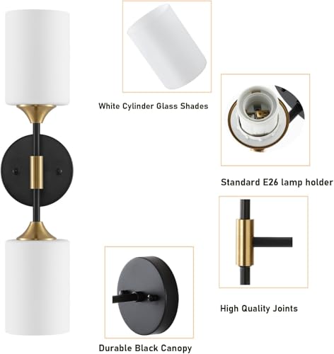 Image of SINOMAN Wall Light for Living Room Modern /Wall Lamps for Bedroom /for Living Room /Wall Lights for Home Decoration /Bedside Wall lamp (BLK Gold Double, with Bulb)
