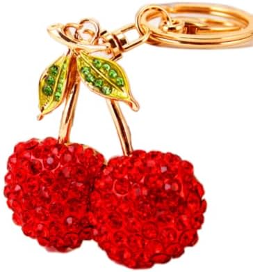 Jzcky Shzrp Cherry Fruit Leaves Crystal Rhinestone Keychain Key Chain Sparkling Key Ring Charm Purse Pendant Handbag Bag Decoration Holiday Gift
