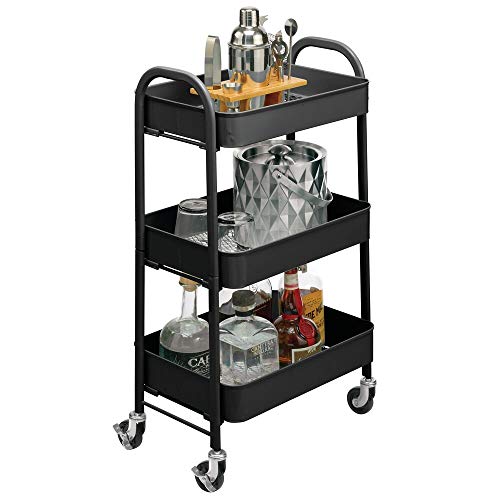 mDesign Metal 3-Tier Rolling Household Storage Cart to use in Bathrooms, Kitchen, Craft