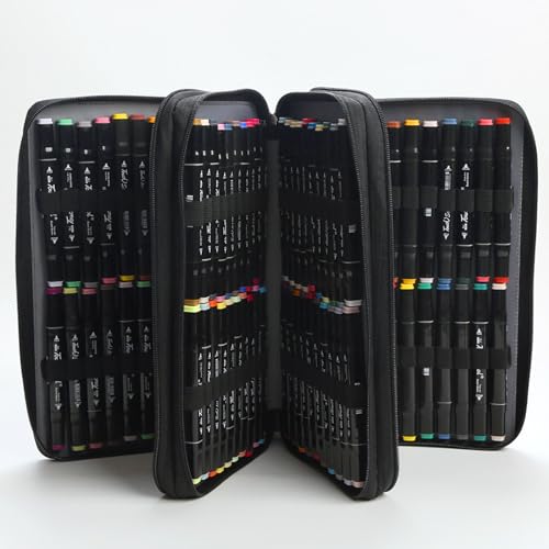 Image of Black 120 Slots PU Marker Case, Alcohol Markers Pens Markers Carrying Bag Holder for Art Sketch Marker, Permanent Paint Pen Dry Erase Markers, Drawing Pens Art Supplies