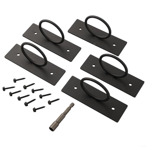 Paquete de 5 soportes de cuerda, soporte de cuerda de anillo negro, soportes de valla de cuerda, para vallas de cuerda, barandillas de escalera, ganchos de pared, ganchos de techo