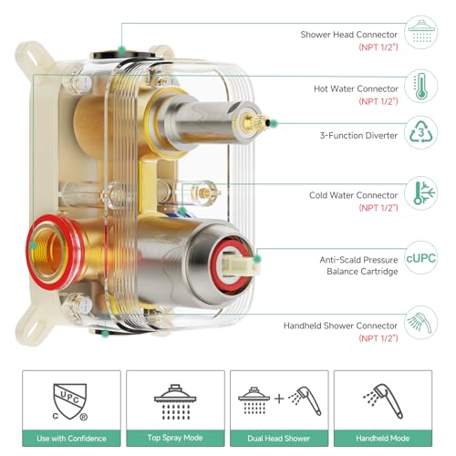 image for SR SUN RISE 12 Inch Rain Shower System, High Pressure Shower Heads and