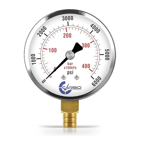 CARBO Instruments 2-1/2" Pressure Gauge, Chrome Plated Steel Case, Dry, 0-6000 psi/kPa, Lower Mount 1/4" NPT
