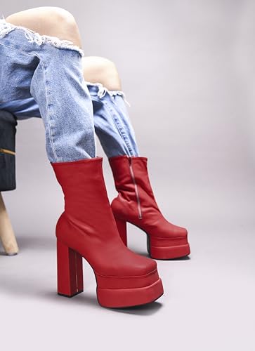 Image of SilverArrow Classy Trendy Comfortable ankel Length Block Heel Zipper Boots for Womens & Girls