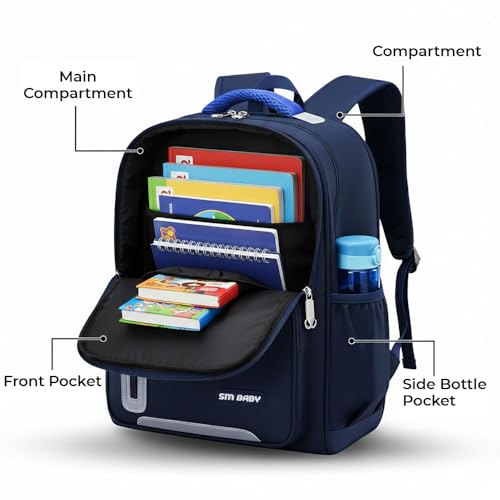 Image of Kids School Bag for Boys Girls 6-10 Years, Bear Graphic Flap Backpack, Lightweight Waterproof School Bag with Large Capacity, Padded Straps, Durable Backpack for School