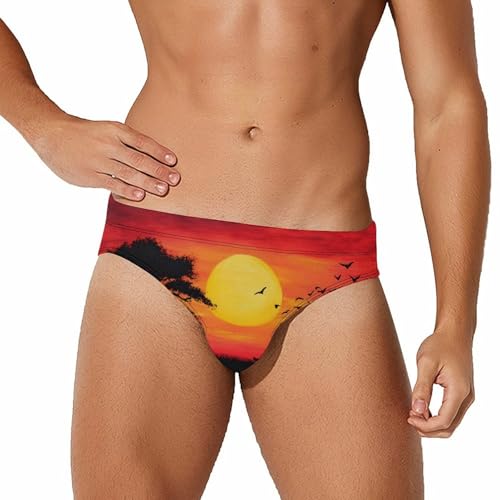 African Giraffe Sunset Men's Swimsuit Bikini Briefs Swim Underwear Stretchy Swimwear