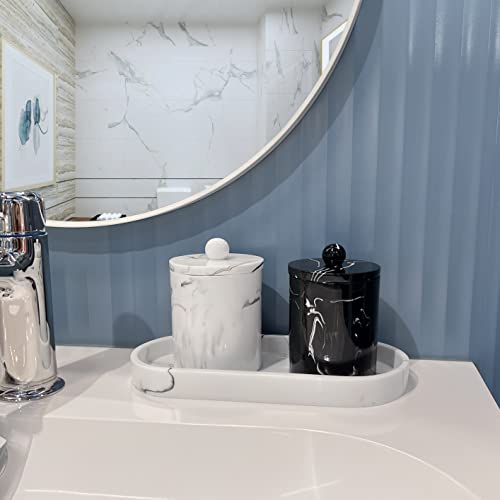 Odoorgas 2 Pack Qtip Holders With Resin Marble Vanity Tray, Decorative Small Bathroom Storage Containers Canister For Countertop Cotton Ball Rounds Pefume Candle Toilet Tank #TOP1
