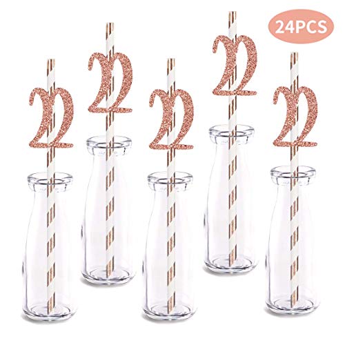 Rose Happy 22nd Birthday Straw Decor, Rose Gold Glitter 24pcs miniatura 2