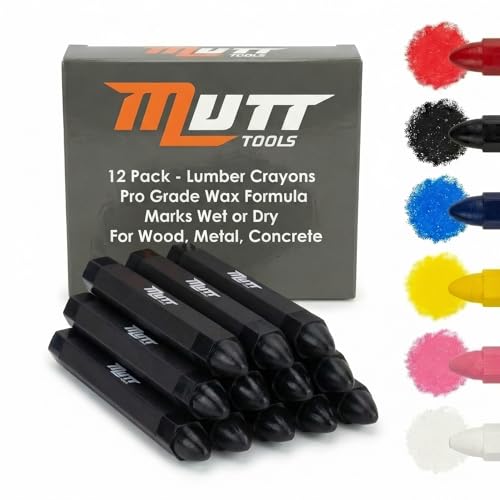 Mutt Tools Black Lumber Crayons 12 Pack - Wood Marking Crayons for Construction Tire Marking Crayon Wax Marker for Metal Concrete - Crayones de Madera
