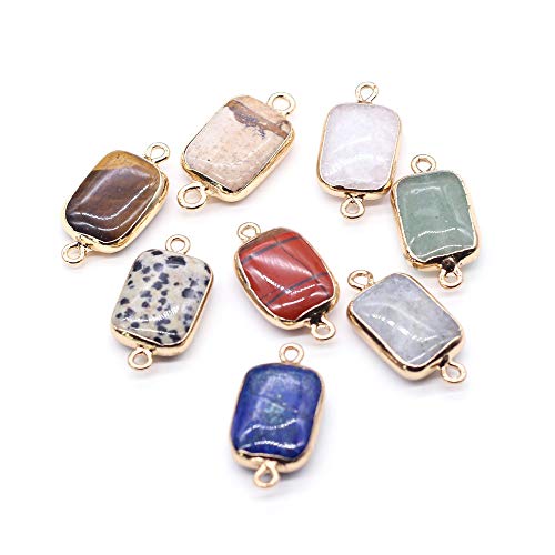 LHJ 8 Pcs natural stone pendant connectors rectangle mixed stone link charms agate crystal for jewelry making necklace bracelet