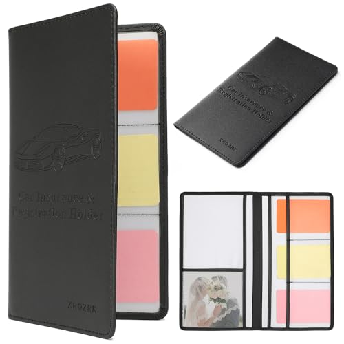 Image of Polyurethane, Leather Car Registration And Insurance Card Holder Document Wallet For Driver License & Other Essential Documents (Black)