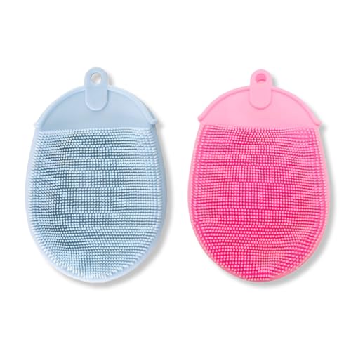 ZORVYN Lot de 2 Brosses Corporelles Douche Nettoyante Gant Exfoliant Doux en Silicone Pur avec Poils Souples