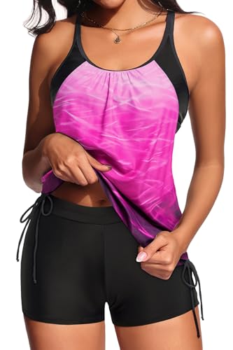 Image of Holipick Blouson Tankini Swimsuits for Women - Two Piece Tummy Control Bathing Suit with Shorts Modest Swimwear