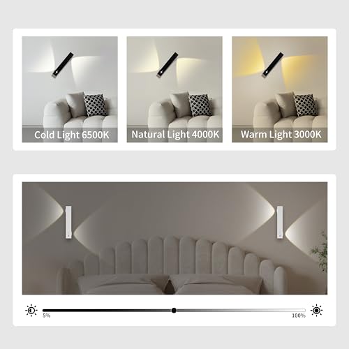 Image of Motion Sensor LED Night Lights, 2500 mAh Rechargeable Battery Operated Indoor Wall Light Without Power Connection with Switch, Wireless Wall Lighting Battery for Cabinet Bedroom Stairs(Black)