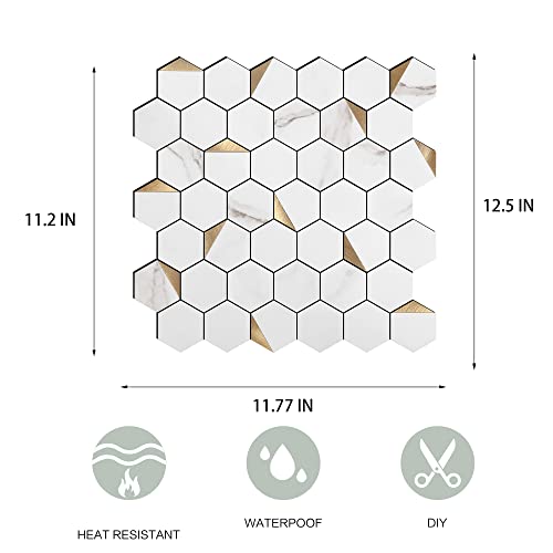 Kieacia Peel And Stick Backsplash 10Pcs Pvc Marble Self-Adhesive Tile For Kitchen Bathroom (White Gold) #TOP2
