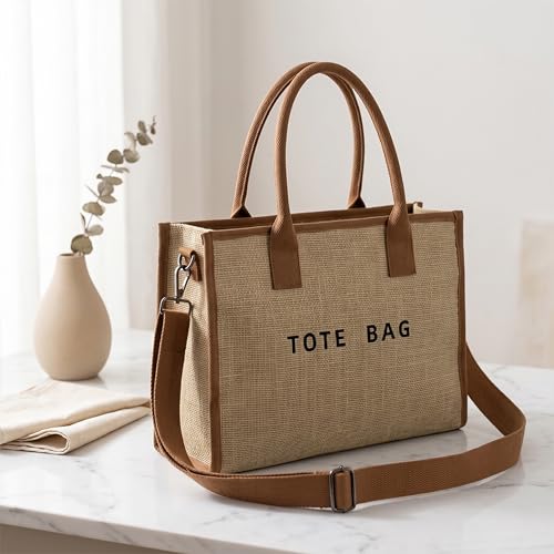 Image of GISMTR PVC Tote Bag for Women Large Letters Print Hobo Handbags Kraft Paper Shoulder Bag with Strap for Work Travel