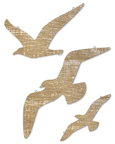 Putuo Decor Möwen Wanddeko 3er-Set – Maritime Holzoptik Vögel – Seemöwen Wanddekoration für Wohnzimmer, Schlafzimmer, Badezimmer, Flur,...