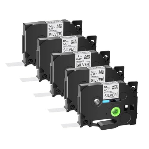 ���x���e�[�v 5PK 10PK 12 �~�����[�g�����n�ɔ��̃}���`�J���[�e�[�v Tz Tze-231 241 631 335 P-Totch PT-1000 PT-350 �ƌ݊�������(5PK Black on Silver)