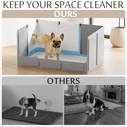Dog Litter Box with High Walls, Foldable Pee Pad Holder, 33×22×16" | Waterproof No-Spill Indoor Dog Potty Tray, No Assembly Required, Easy to Clean and Fold, for Small and Medium Dogs, Gray - Image 2