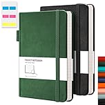 RETTACY Pocket Notebook A6 Mini Notepad 2 Pack Small Hardcover Journal with Content,312 Numbered Pages, 2 Inner Pocket, 100gsm Lined Paper 8.5 x 14 cm - Black Green