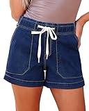 luvamia High Rise Denim Shorts for Women Pull On Jean Stretch Trendy Summer Jorts Plus Size High Waisted Jean Shorts Women Darkness Blue Size XX-Large US 20 to 22