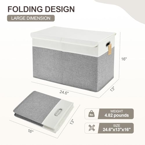 Image of Large Toy Storage Box with Lid, Collapsible Toys Storage Organizer Bins with Dividers and Handles, Storage Chest Bin for Kids, Boys, Girls, Nursery 25 inchx13 inch x16 inch (Gray & White)