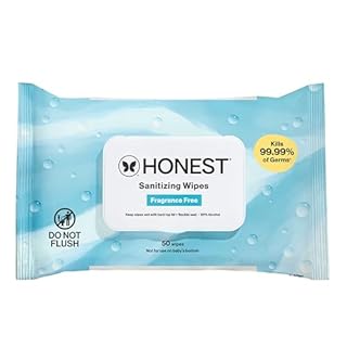 The Honest Company Fragrance-Free Sanitizing Alcohol Wipes, Antibacterial Safe for Hands, Kills 99% of Germs, Made With Aloe, 50 Count (1 Pack)