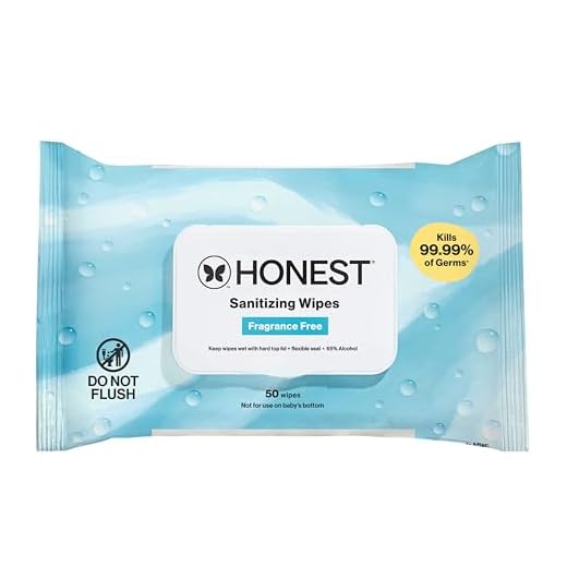 The Honest Company Fragrance-Free Sanitizing Alcohol Wipes, Antibacterial Safe for Hands, Kills 99% of Germs, Made With Aloe, 50 Count (1 Pack)