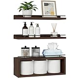 SUZWIP Repisas Flotantes de Pared, Set de 3 Repisa Flotante con Cesta de Almacenamiento, Repisas para Baño Resistente y...