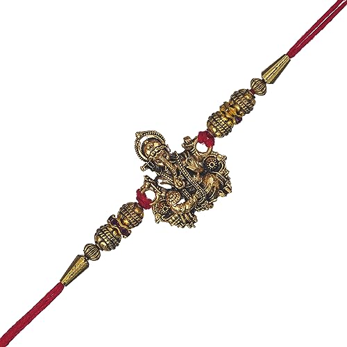Image of eCraftIndia Pack of 100 Golden Religious Designer Ganesha Rakhi for Brother Bhaiya Bhai | 100 Best Bro Ever Fridge Magnets | Roli Chawal Pack | Raksha Bandhan Rakhi Gift Set