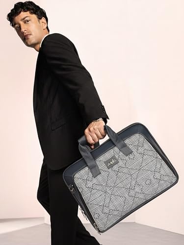 Image of ZOUK Blue Executive Laptop Bag for Men | Vegan Leather Office Briefcase with Padded 15.6 Inch Laptop Compartment, Shoulder Strap & Trolley Sleeve | Water-Resistant Work & Travel Bag |