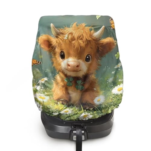 Dreaweet Highland Cow Baby Car Seat Sun Shade Cover Girls Infant Carseat Sun Shade Cover Infant Car Seats Heat Protector Keeps Baby's Carseat at Cooler Temperature Baby Car Seat Accessories