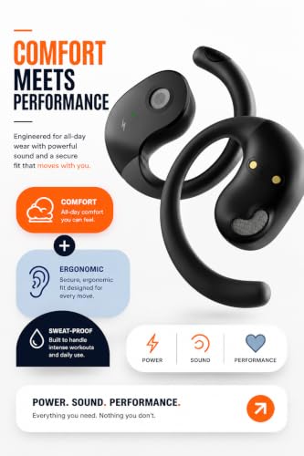 Image of Glide OWS Open Ear Wireless TWS Earbuds, Custom EQ, Bluetooth 5.4 Earphones, 50H Playtime, Fast Charging Case, 50ms Low-Latency Gaming & Touch Controls Midnight. Black