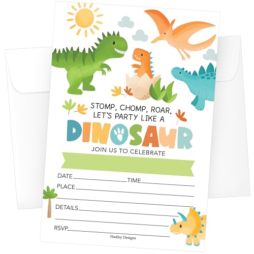 Invitation fête enfants dinosaure Hadley Designs carte anniversaire à compléter