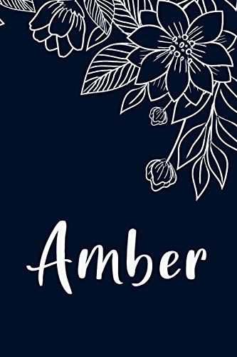 Product Image of the Amber: Floral Design Journal / Notebook With Personalized Name And Flowers Birthday Gifts, Valentine Day Gift For Women & Girl, Mom, Sister or ... Dark Blue Background Cover, Matte Finish