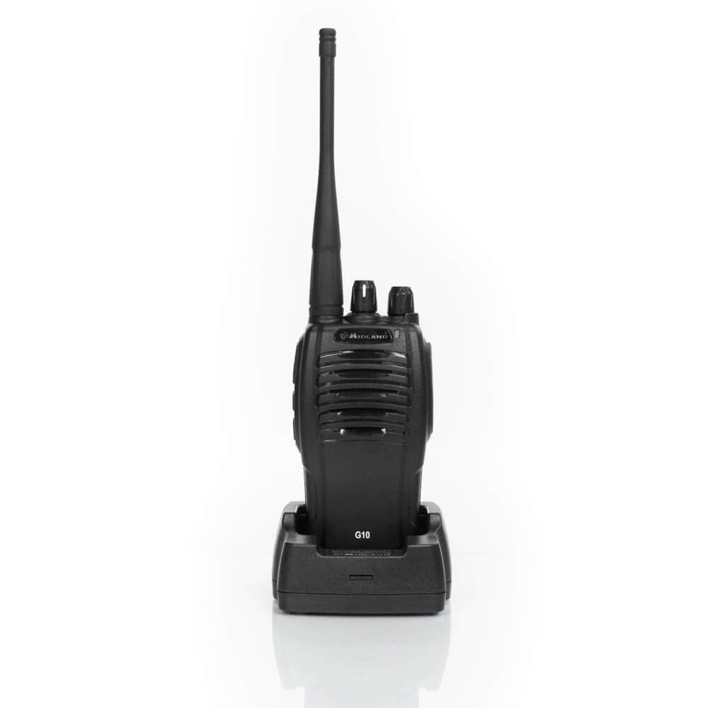 Midland G10 Radio Ricetrasmittente Walkie Talkie 8 Canali PMR446 e 8 Canali Preimpostati, 1 Ricetrasmettitore, Batterie Ricaricabili Li-Ion 1200 mAh, Caricabatterie da Tavolo e Adattatore da Muro