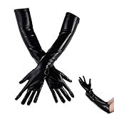 JUGUTA Schwarze Lange Latex Handschuhe Für Damen Herren,Wet Look Handschuhe Aus Naturkautschuk Cosplay Kostüm Party Clubwear Schwarze,Lange-M