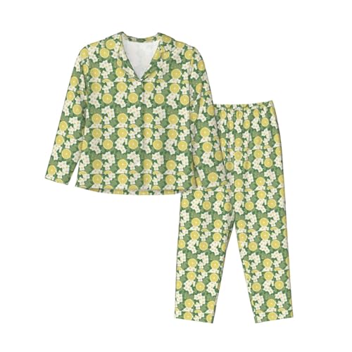 Pyjama manches longues femme en tissu fluide imprimé citron frais