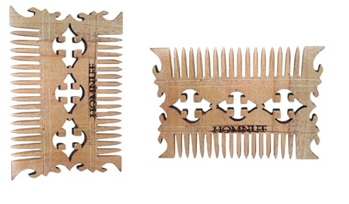 HOMNUT Natural Teak Wood Hair & Beard Comb | Unique Hand-Carved Design for Beard, Moustache & Hair | 4.2 x 3 Inches Pocket-Friendly Comb for Unisex